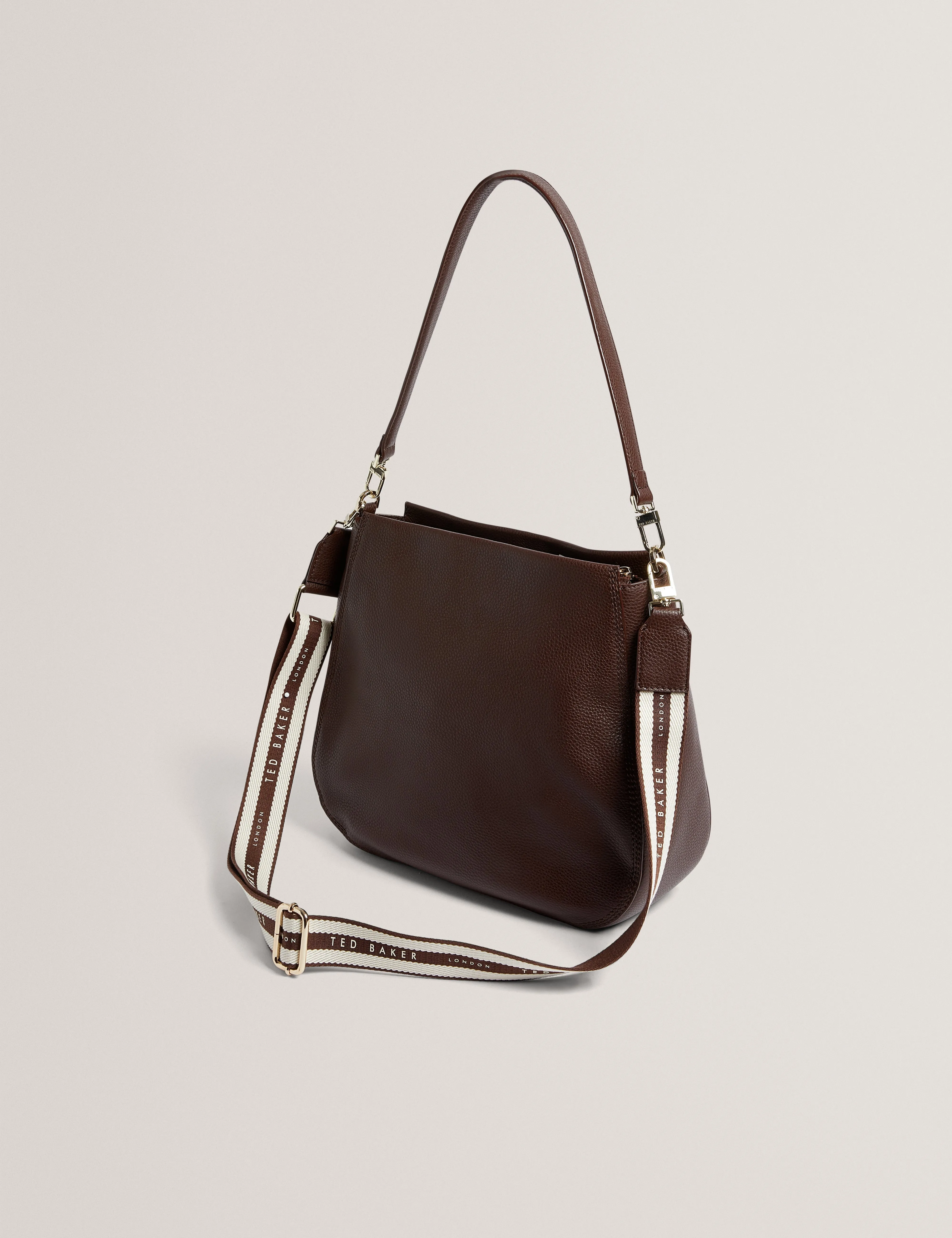 Willda Branded Webbing Leather Hobo Bag Brown