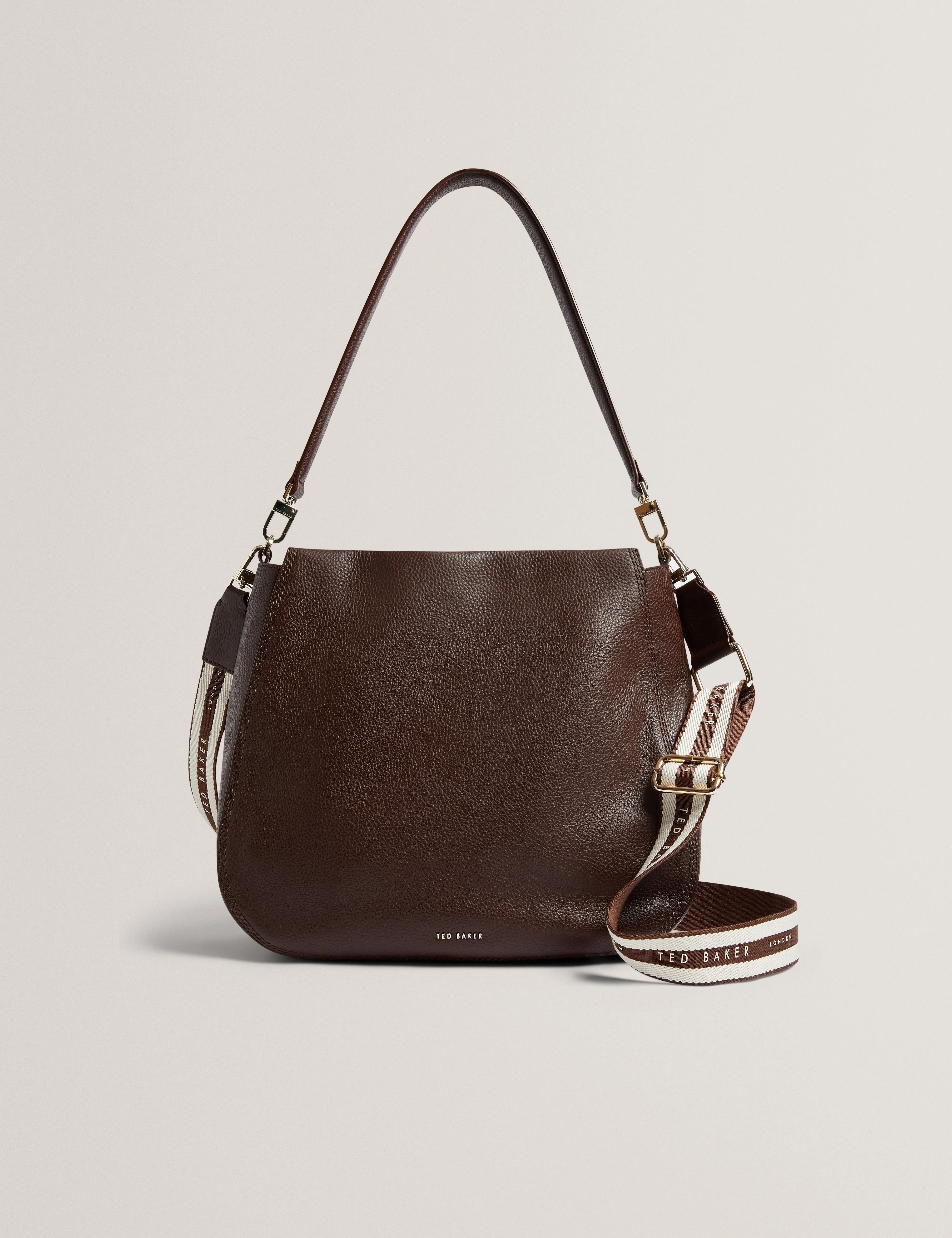 Willda Branded Webbing Leather Hobo Bag Brown
