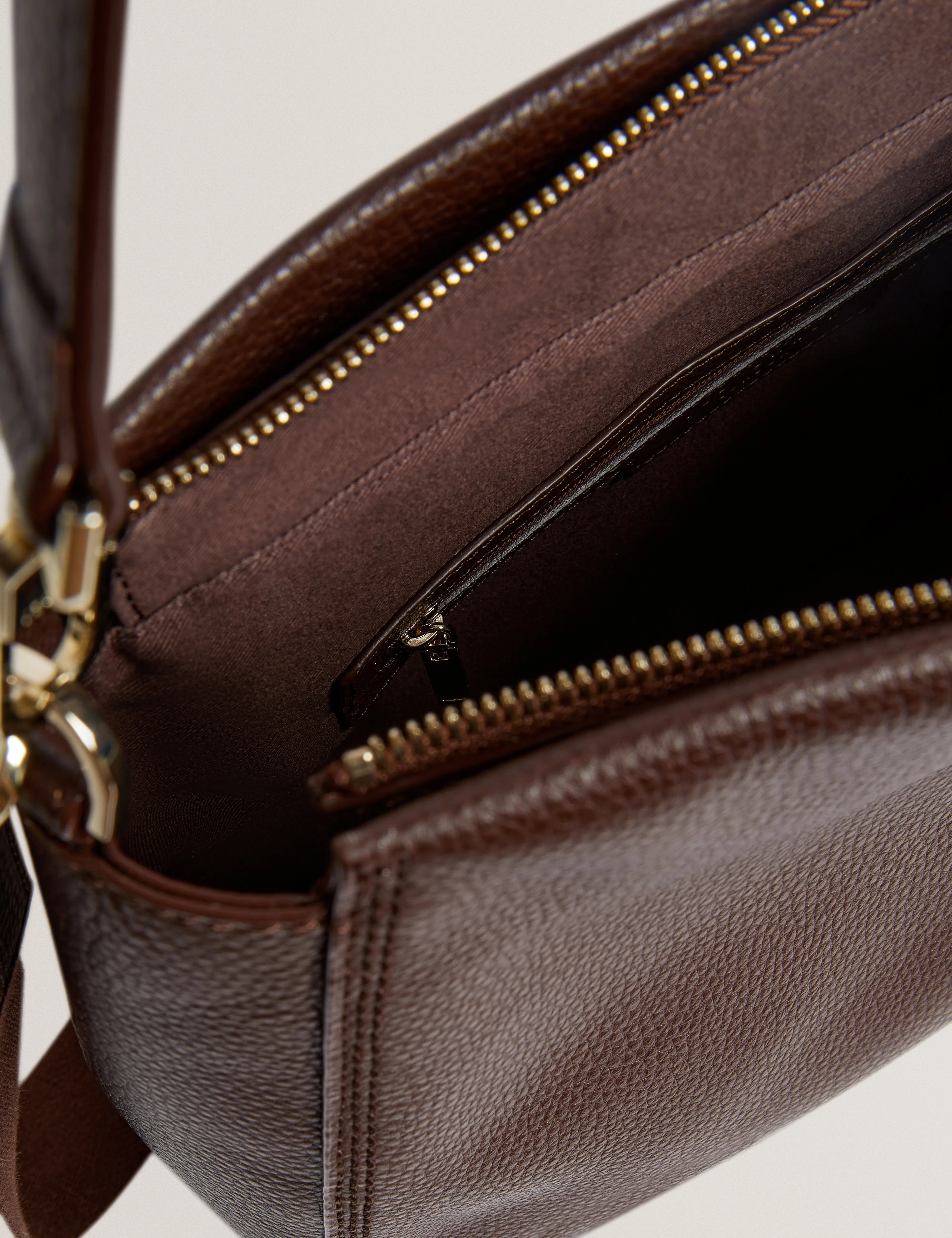 Willda Branded Webbing Leather Hobo Bag Brown