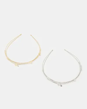 Women Gold And Silver Embellished Headband Set (2 Piece)