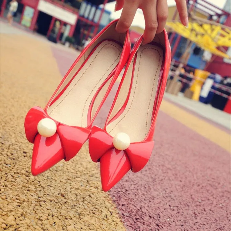 Women's Bowtie Pearl Chunky Heel Pumps