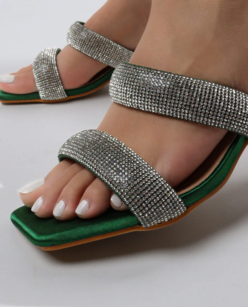 Women's Double Strap Bling Block Heels