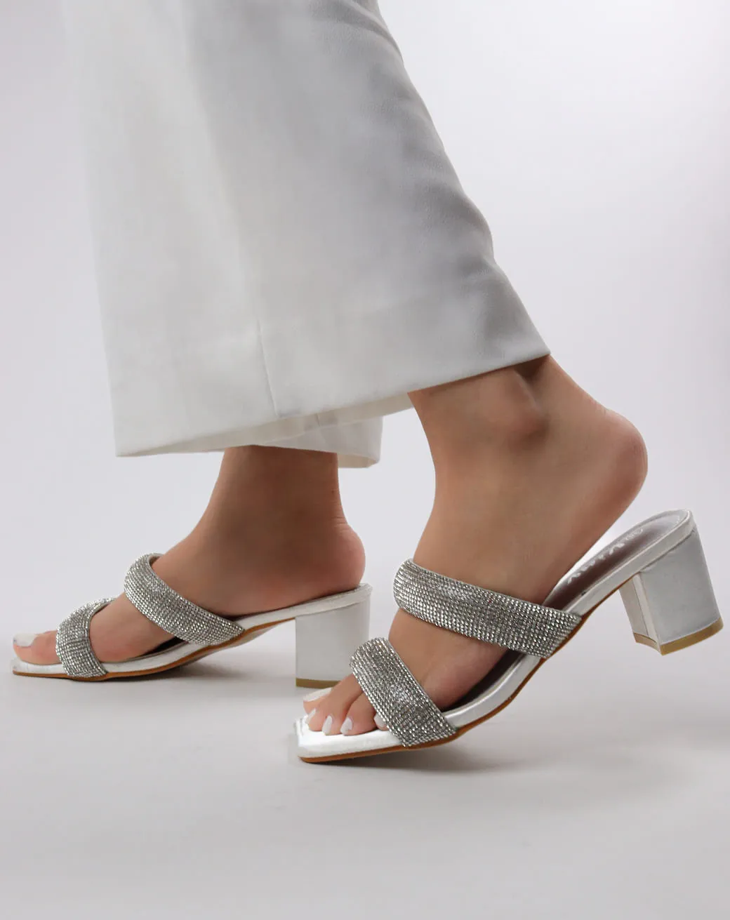 Women's Double Strap Bling Block Heels
