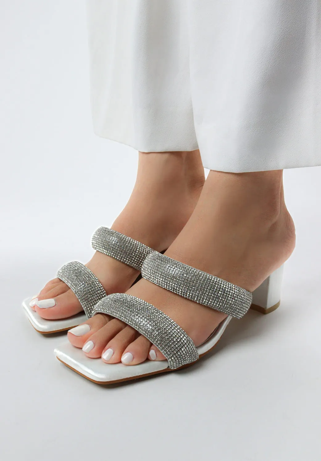 Women's Double Strap Bling Block Heels