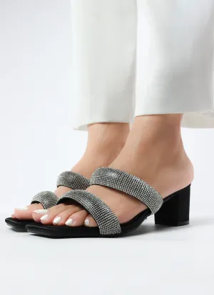Women's Double Strap Bling Block Heels