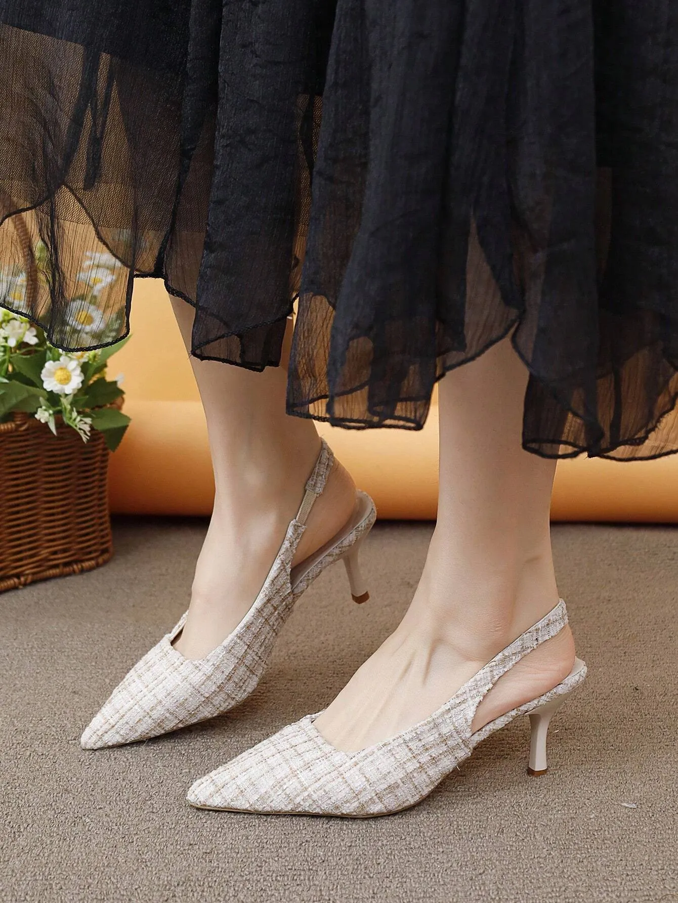 Women's High Heel Peep Toe Pumps With Thin Heels And French Pointed Toes For Spring/Summer