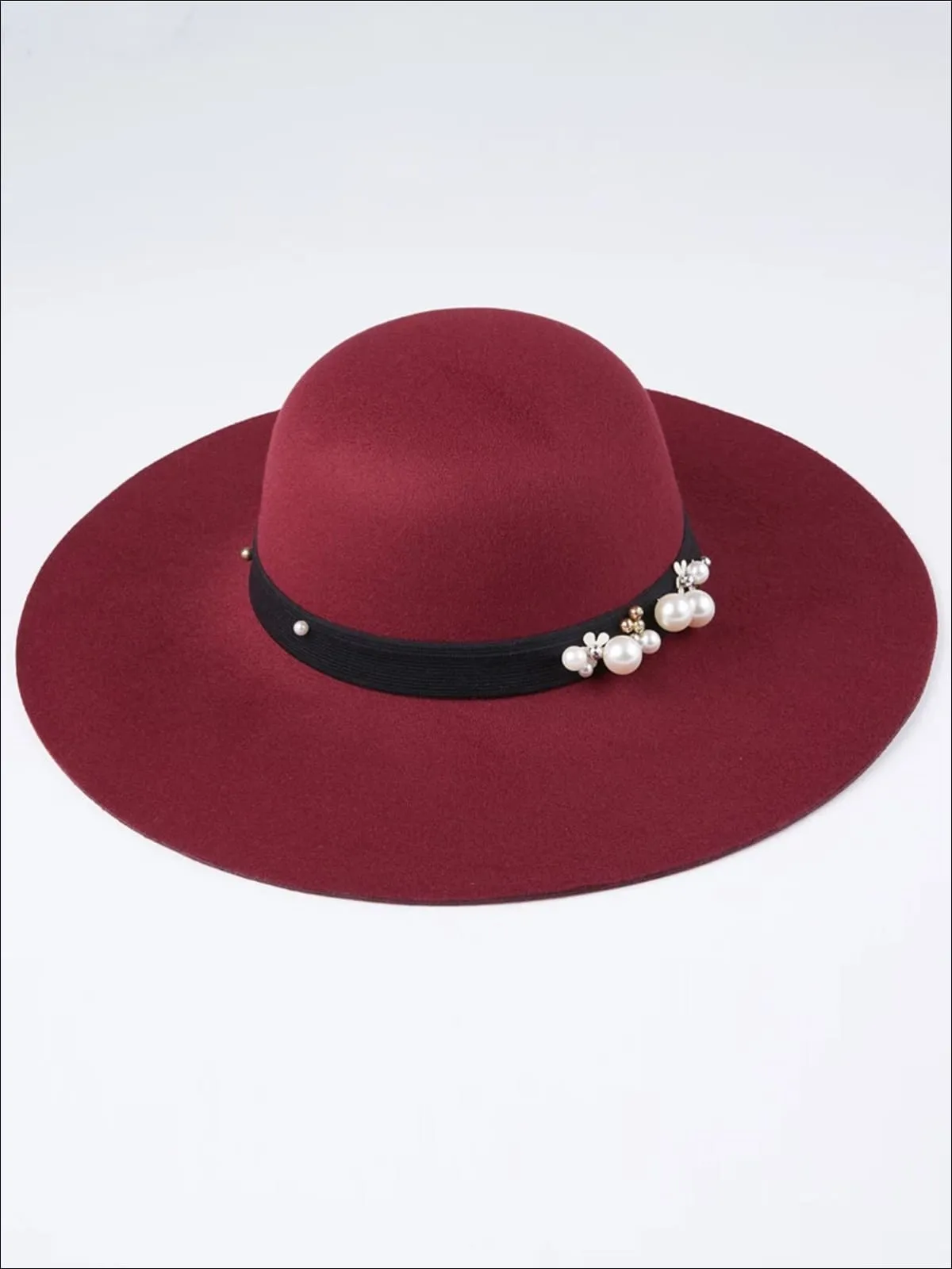 Women's Pearl Embellished Cashmere Fedora Hat (Multiple Color Options)