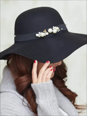 Women's Pearl Embellished Cashmere Fedora Hat (Multiple Color Options)