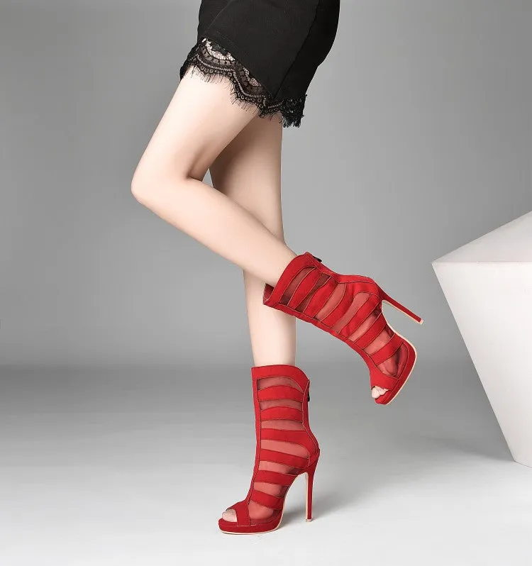 Women's Peep Toe High Heel Short Boots
