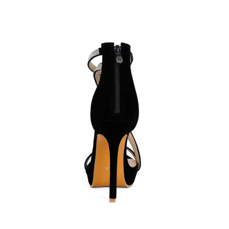 Women's Rhinestone High Heel Platform Sandals Zippers