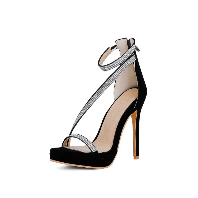 Women's Rhinestone High Heel Platform Sandals Zippers