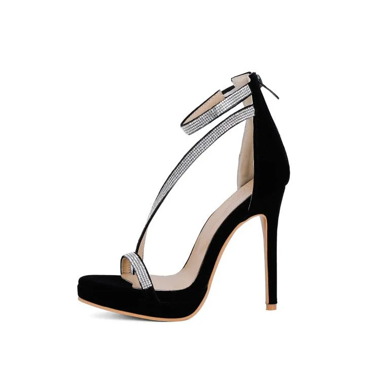 Women's Rhinestone High Heel Platform Sandals Zippers