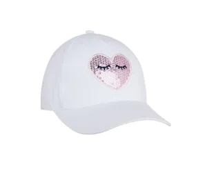 Yo Club Girls Baseball Hat Sequin Heart White (5yrs )